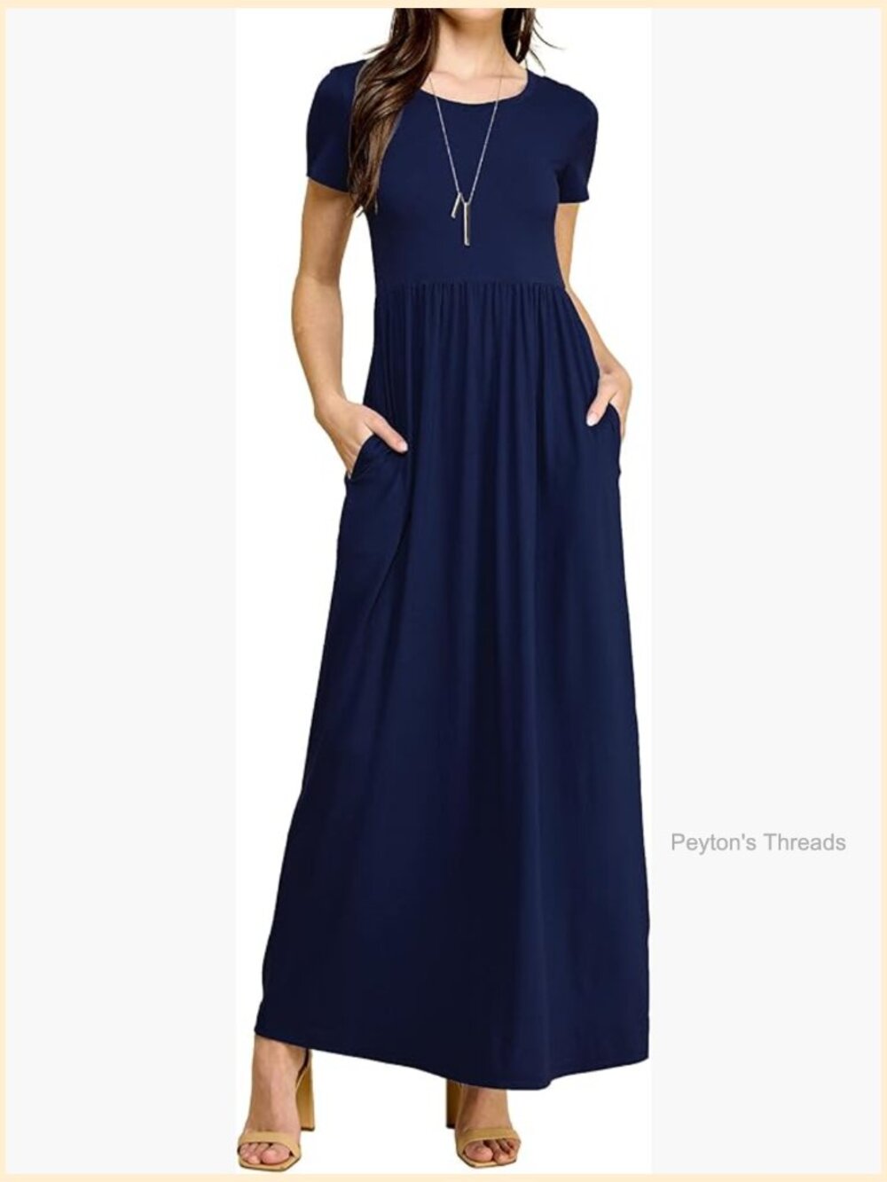 Short Sleeve Loose Plain Casual Long Maxi Dress with Pockets - Picture 1 of 7